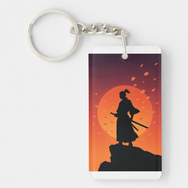 Samurai Sunset Silhouette Keychain – Bold Minimali (Framsidan)