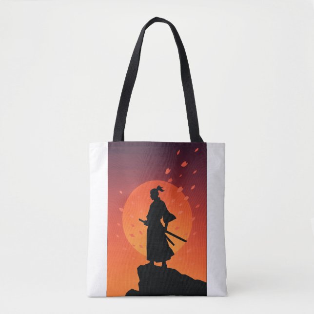 Samurai Sunset Silhouette Tote Bag – Minimalist Ja Tygkasse (Framsida)