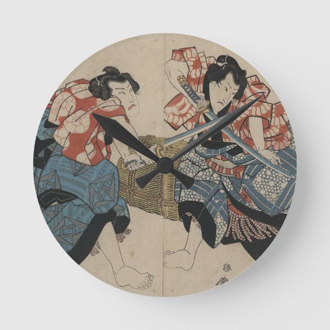 Samurai Sword Fight circa 1825 Rund Klocka (Framsida)