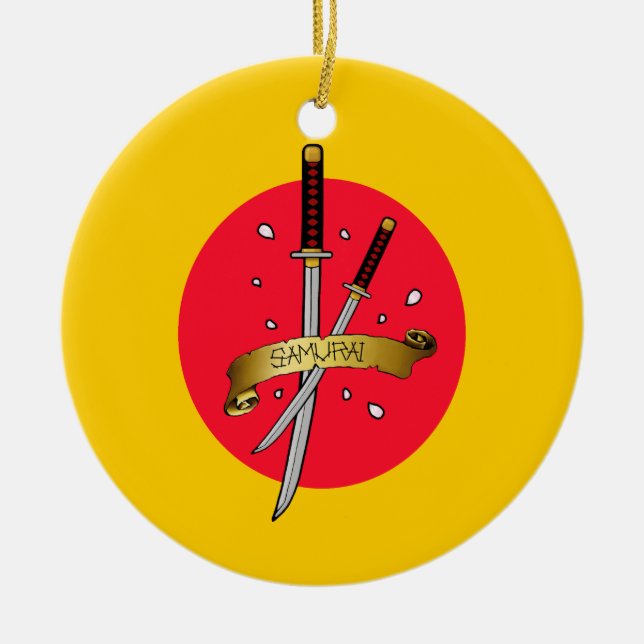 Samurai Sword Tattoo Julgransprydnad Keramik (Framsidan)