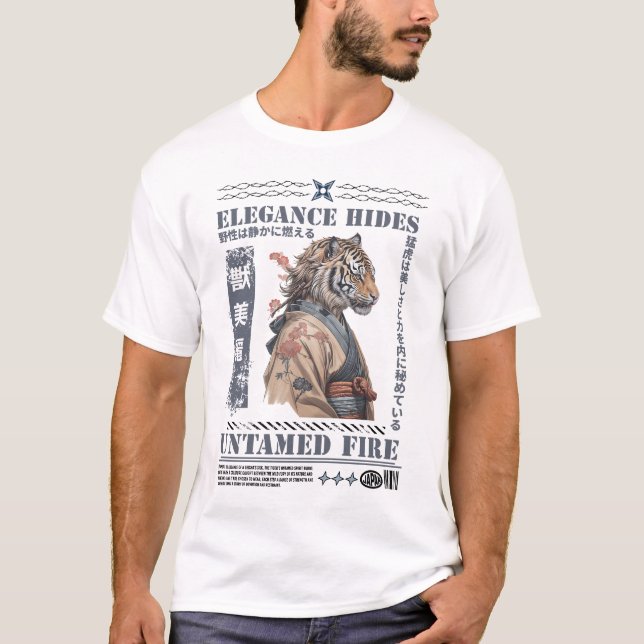 Samurai Tiger: Elegance Meets Untamed Fire T Shirt (Framsida)