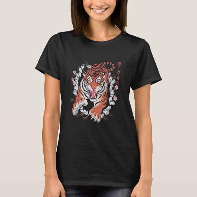 Samurai Tiger Japansk Strength Power Courage T Shirt (Framsida)