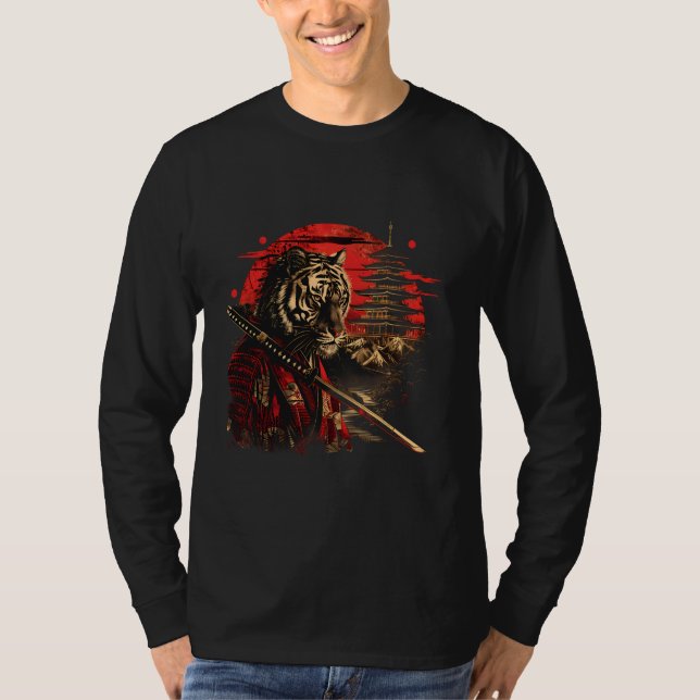 Samurai Tiger Temple Japanese Samurai Tiger Anime  T Shirt (Framsida)