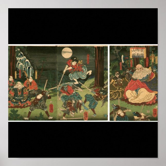 Samurai training with Tengu, Circa 1859 Poster (Framsidan)