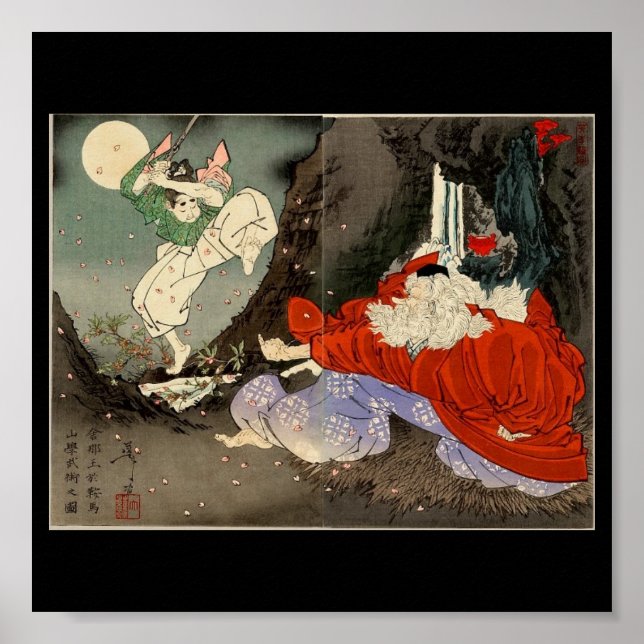 Samurai-träning med Tengu, Circa 1800-tal Poster (Framsidan)