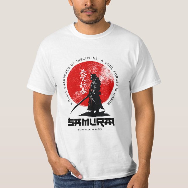 Samurai-tryck Bomullströja – Djärv & Stilig  T Shirt (Framsida)
