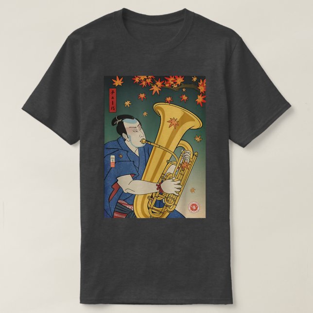 Samurai Tuba Music Ukiyoe Fall Autumn T Shirt (Design framsida)