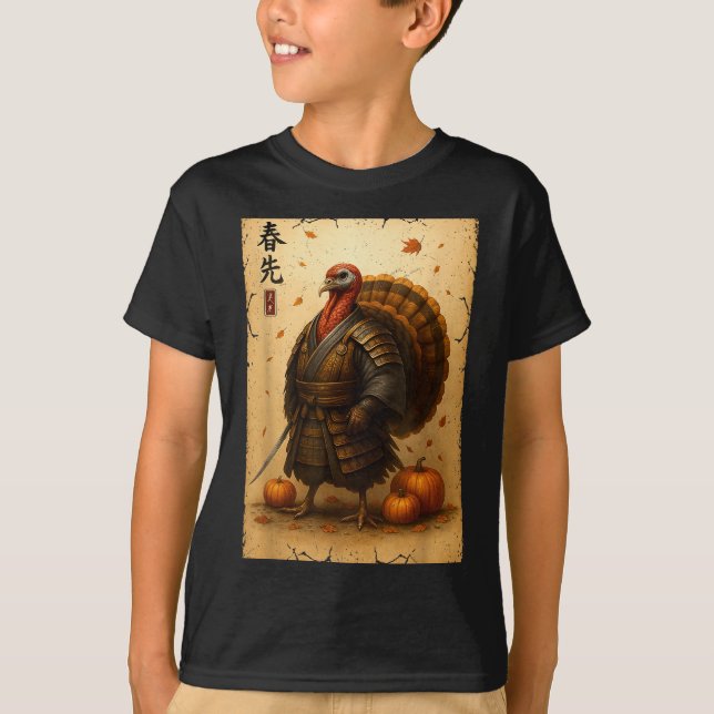 Samurai Turkey Thanksgiving Japanese Warrior Anime T Shirt (Framsida)