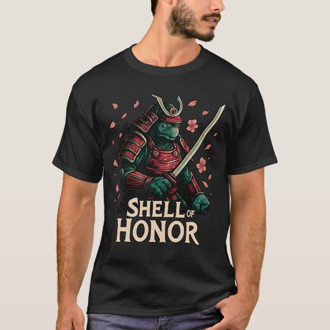 Samurai Turtle Warrior Cherry Blommars T Shirt (Framsida)