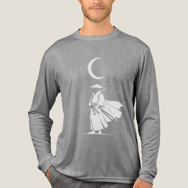 Samurai Under the Crescent Moon – Minimalist Japan T Shirt (Framsida)