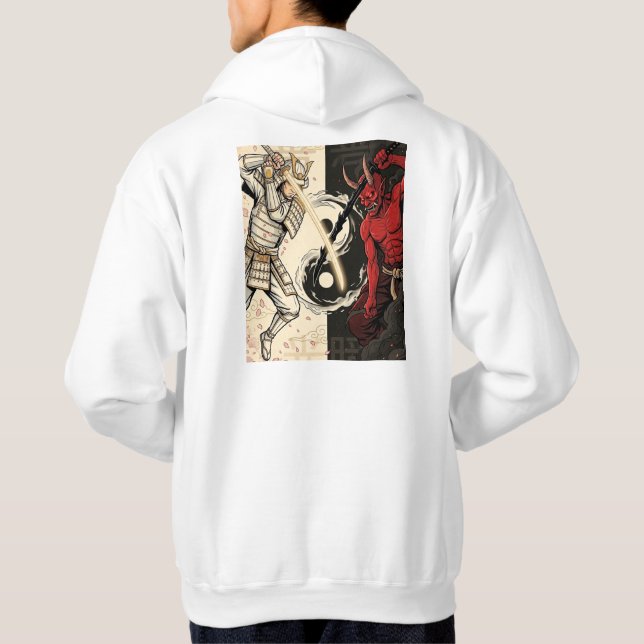 Samurai vs Japanese Oni Demon Dual Yin Yang Graphi Hoodie (Baksida)