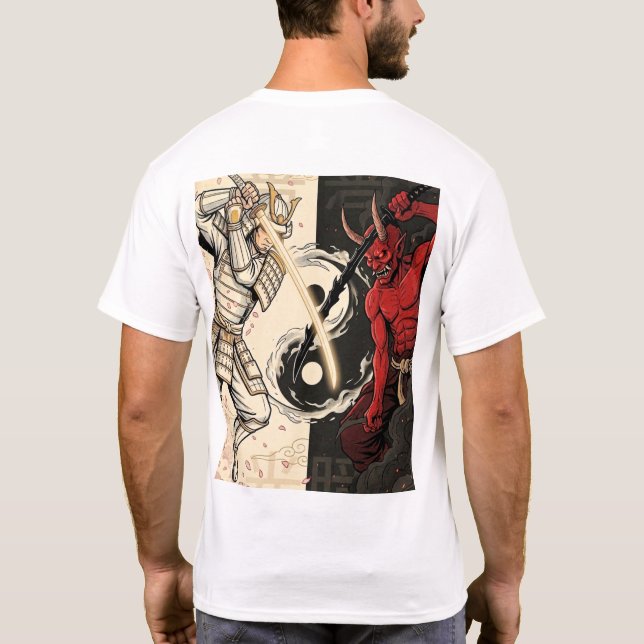 Samurai vs Japanese Oni Demon Dual Yin Yang Graphi T Shirt (Baksida)