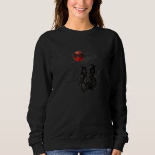 Samurai Warriars under en Cloudy Red Måne japansk T Shirt