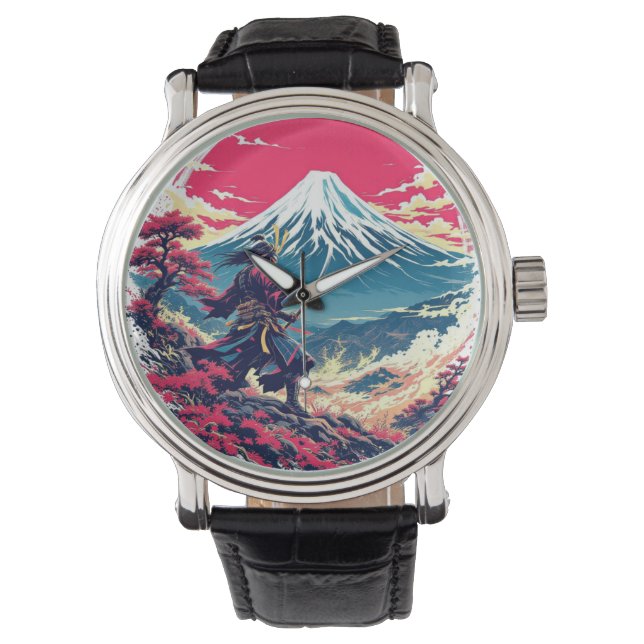 Samurai Warrior at Mount Fuji Japanese Art  Armbandsur (Framsida)