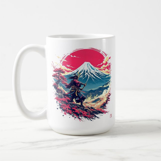Samurai Warrior at Mount Fuji Japanese Art  Kaffemugg (Vänster)
