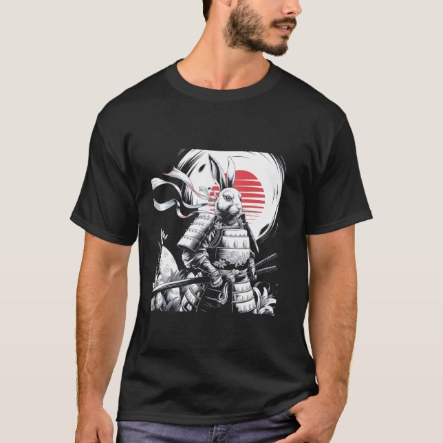 Samurai Warrior Bunny Stigning Sol Japan Påsk Art T Shirt (Framsida)