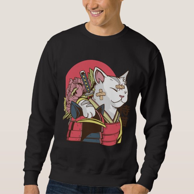 Samurai Warrior Cat Lång Ärmad Tröja (Framsida)