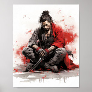 Samurai Warrior Crouching med Katana Sword Poster