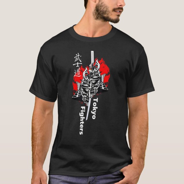 Samurai Warrior Demon Katana Stil Top T Shirt (Framsida)