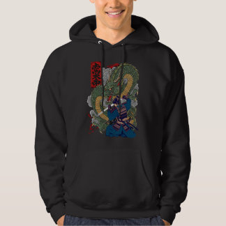Samurai Warrior Facing Fierce Dragon Japansk konst Hoodie