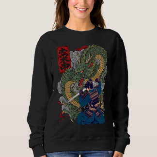 Samurai Warrior Facing Fierce Dragon Japansk konst T Shirt