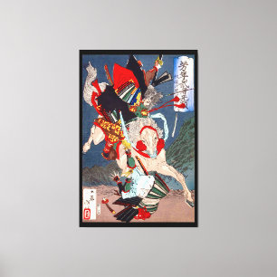 Samurai Warrior Fighting on a Horse, Yoshitoshi Canvastryck