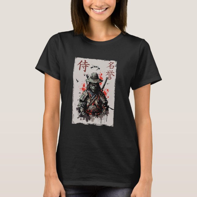 Samurai Warrior Frog Graphic, Coola Japansk Art Fr T Shirt (Framsida)
