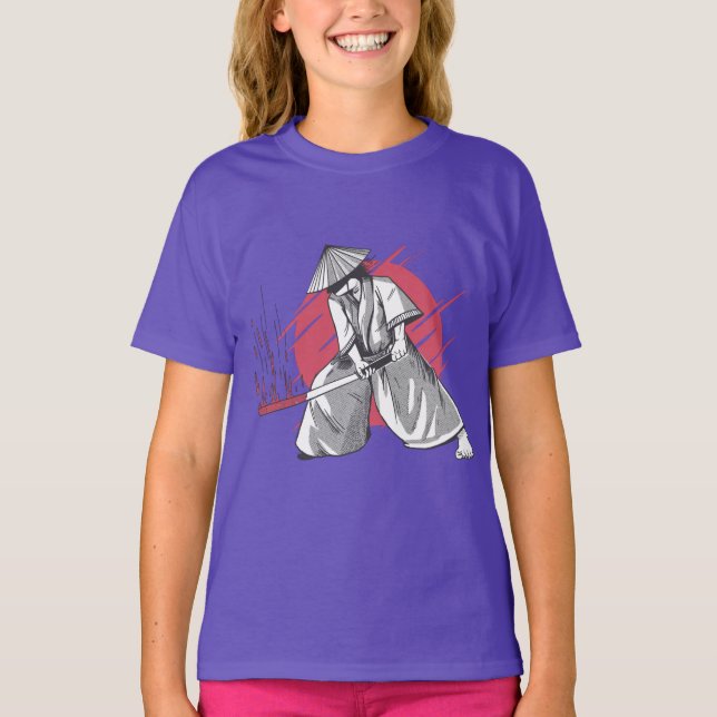 Samurai Warrior Hits med Katana T Shirt (Framsida)