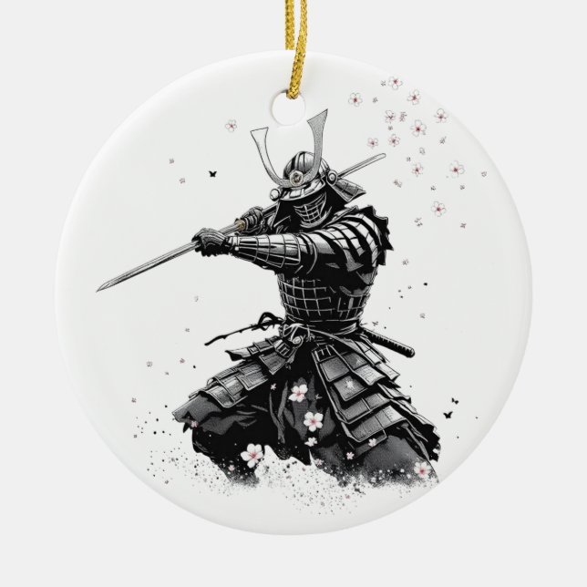 Samurai Warrior in Action Japanese Art Ceramic  Julgransprydnad Keramik (Framsidan)