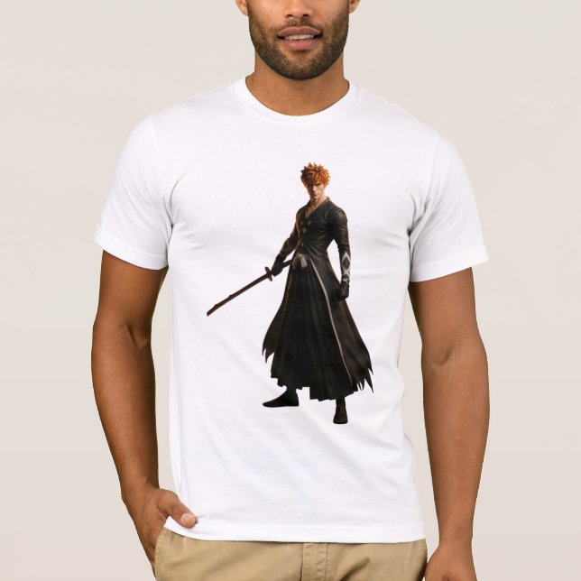 Samurai Warrior in Black Robe med Sword T Shirt (Framsida)