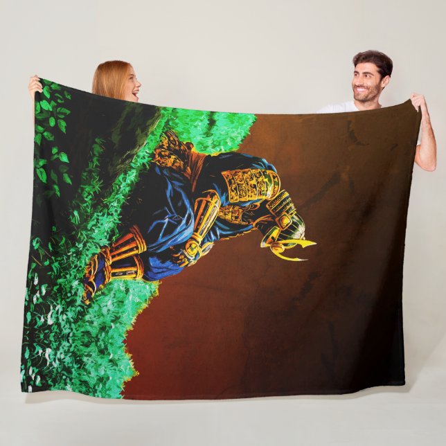 Samurai Warrior in Golden Armor - Epic Japanska Fleecefilt (På plats)