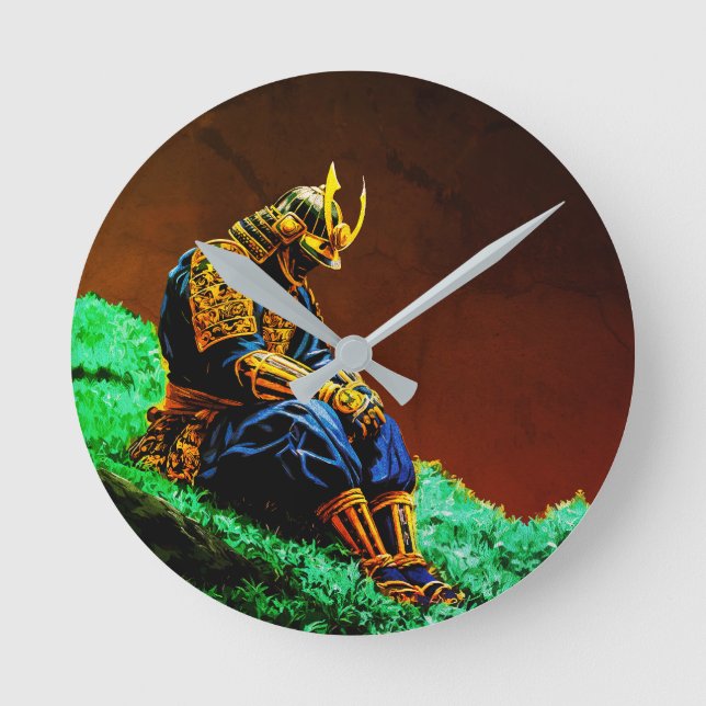 Samurai Warrior in Golden Armor - Epic Japanska Rund Klocka (Framsida)