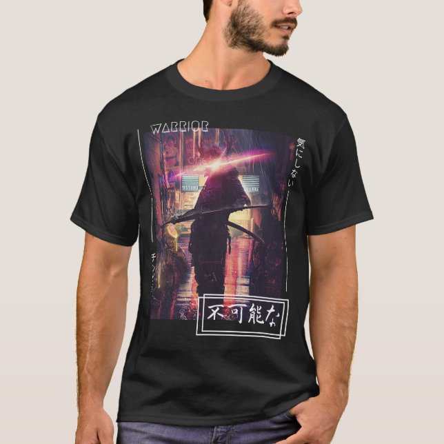 Samurai Warrior Japanska Cyberpunk Streetwear T Shirt (Framsida)