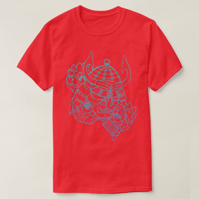 Samurai Warrior Mask, Hannya Oni Mask Japan Anime T Shirt (Design framsida)