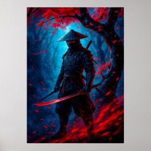 Samurai Warrior med Glowing Katana Fantasy Poster