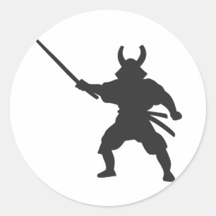 Samurai Warrior med svärd - Välj tillbaka färg Runt Klistermärke