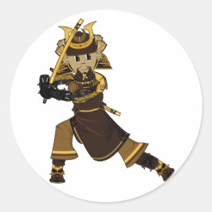 Samurai Warrior med Sword Sticker Runt Klistermärke