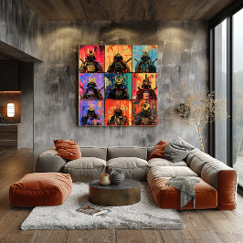 Samurai Warrior Porträtt i Bold Graffiti Art Poster