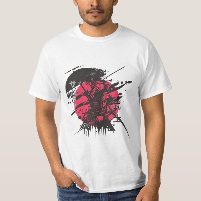 Samurai Warrior – Red Sun Japanese Bushido Design T Shirt (Framsida)