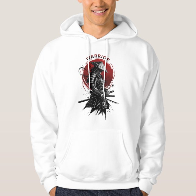 Samurai Warrior Rising Sun Japanese Ink Style Hoodie (Framsida)