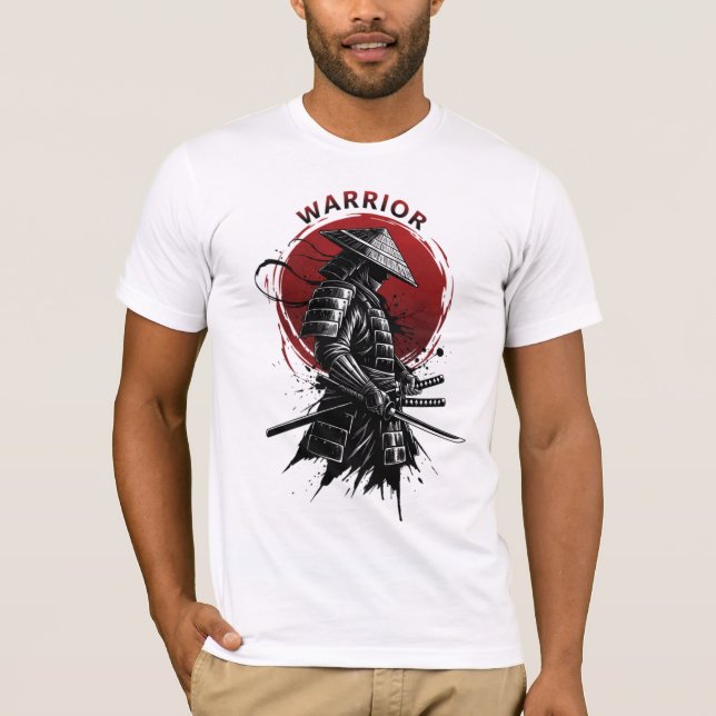Samurai Warrior Rising Sun Japanese Ink Style T Shirt (Framsida)