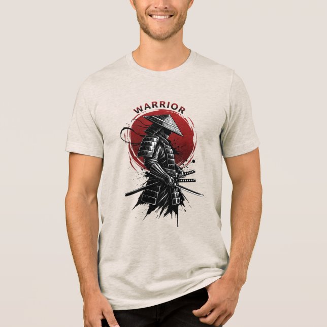 Samurai Warrior Rising Sun Japanese Ink Style T Shirt (Framsida)