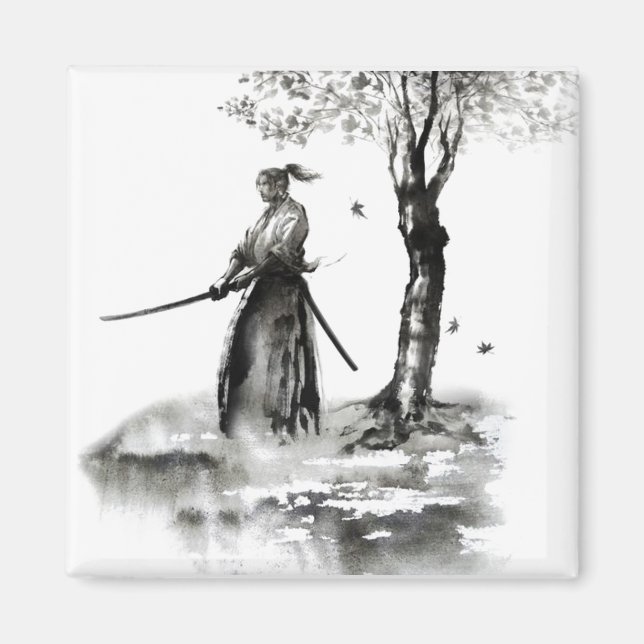 Samurai warrior silhouette magnet (Framsidan)