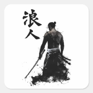 "Samurai Warrior Sticker - Japansk Bläck Art Vinyl Fyrkantigt Klistermärke