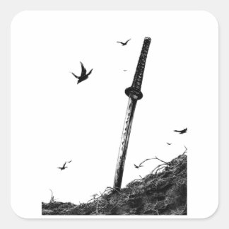 Samurai Warrior Sticker - Japansk Bläck Art Vinyl Fyrkantigt Klistermärke