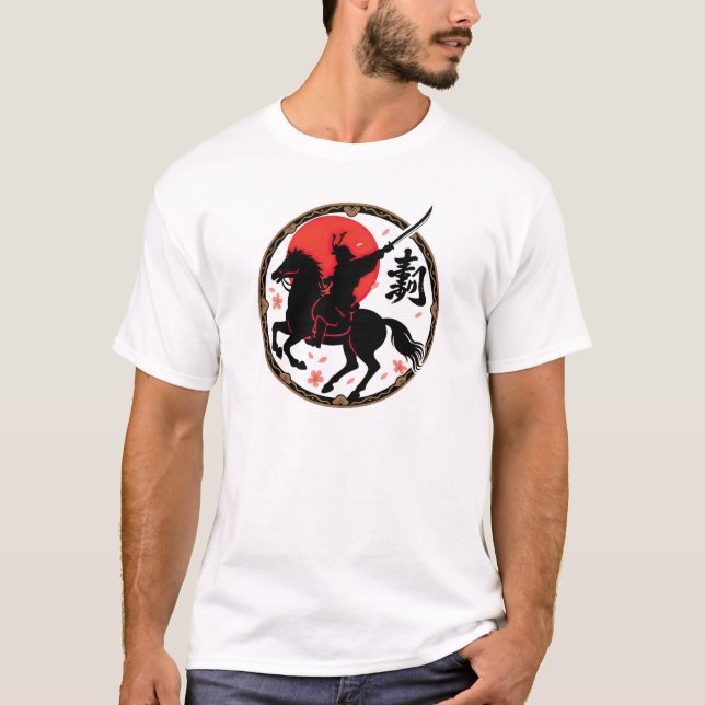 Samurai Warrior Stigning Sol Design T Shirt (Framsida)