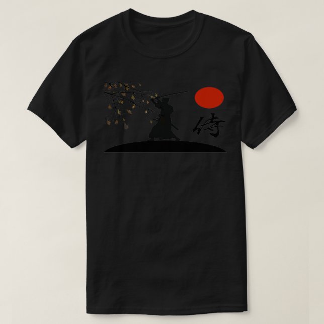 Samurai Warrior Sword Retro Japanese Red Moon Styl T Shirt (Design framsida)