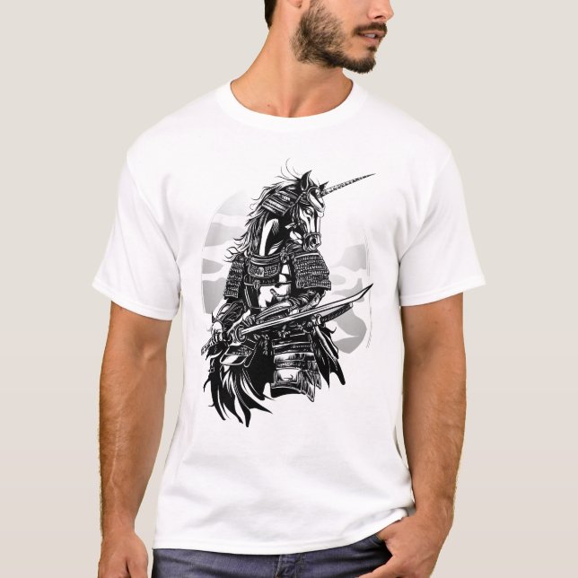 Samurai Warrior Unicorn (1) T Shirt (Framsida)