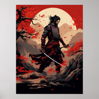 Samurai Warrior vid Sunset Poster