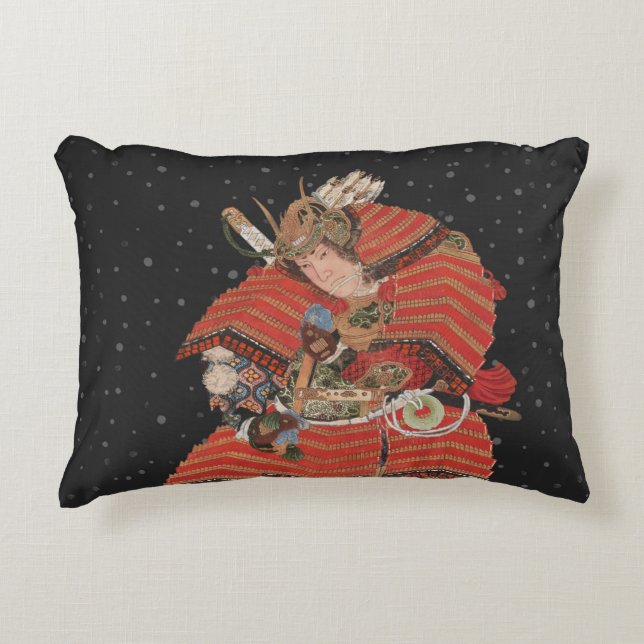 Samurai Warrior Vintage Japansk Art Prydnadskudde (Framsidan)
